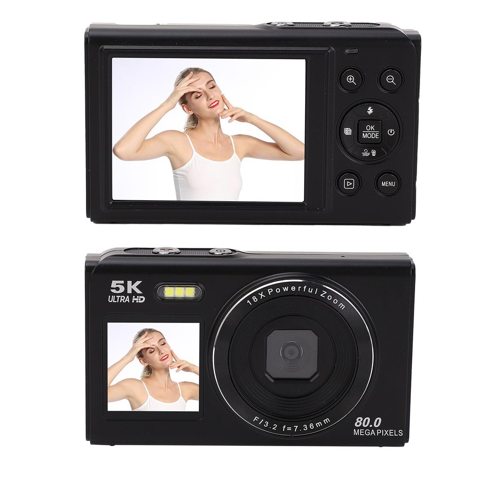 5K Digital Camera, WiFi 80MP Cameras for Photography 18X Optical Zoom, 2.8 Inch and 1.5 Inch UHD Screen, LED Fill Light, Compact Vlog Travel Camara for Content Creators (Black)