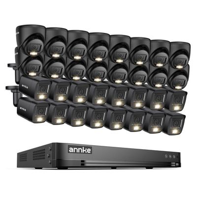ANNKE 2MP Security Camera System, 32CH 3K Lite DVR Recorder with AI Motion Detection, 16x 1080P Add-on Wired Bullet Cams, 16x 2MP Turret Cams, Smart Dual Light, IP67, 3.6mm Lens, NO Hard Drive, Black