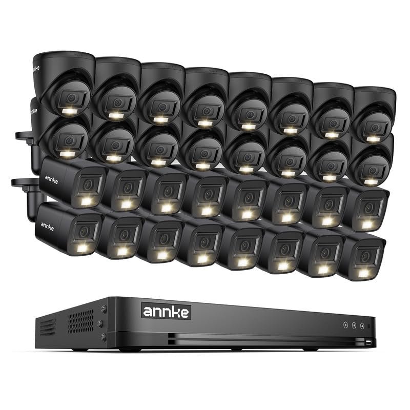 ANNKE 2MP Security Camera System, 32CH 3K Lite DVR Recorder with AI Motion Detection, 16x 1080P Add-on Wired Bullet Cams, 16x 2MP Turret Cams, Smart Dual Light, IP67, 3.6mm Lens, NO Hard Drive, Black