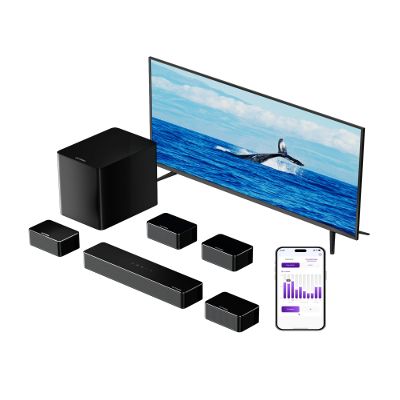 ULTIMEA 7.1ch Sound bar with Wireless Subwoofer, Virtual Surround Sound System for Smart TV, 4 Wired Surround Speakers, 410W Peak Power, App Control, Home Theater Sound System Poseidon D70, 2025 Model