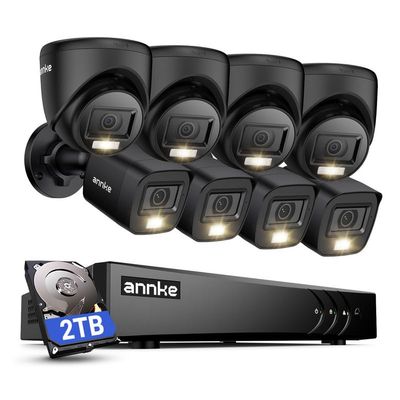 ANNKE 2MP Security Camera System, 16CH 3K Lite DVR Recorder with AI Motion Detection, 4X 1080P Add-on Wired Bullet Cams, 4X 2MP Turret Cams, Smart Dual Light, IP67, 3.6mm Lens, 2TB Hard Drive, Black