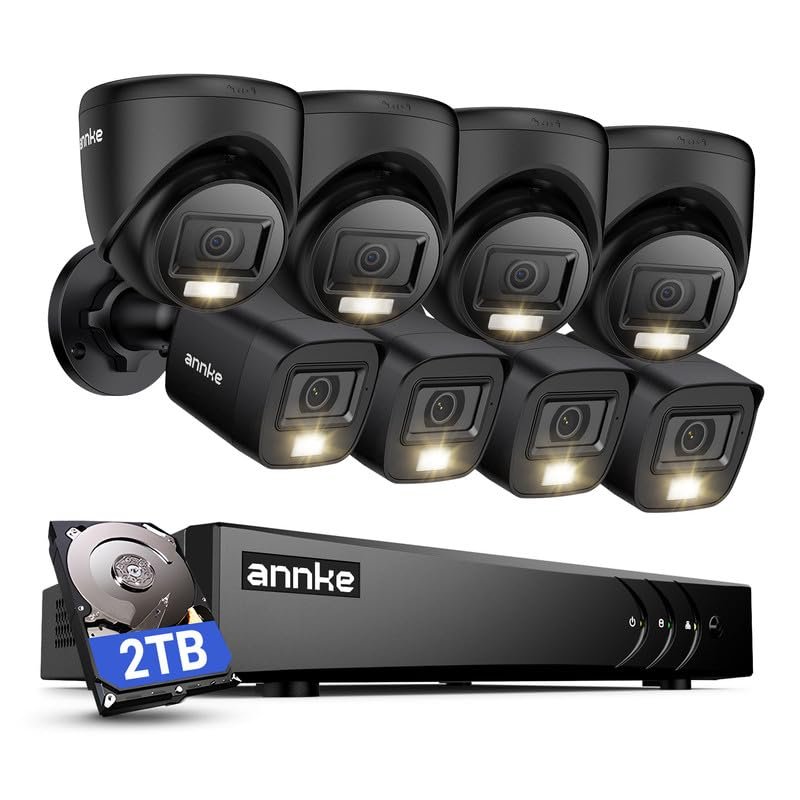 ANNKE 2MP Security Camera System, 16CH 3K Lite DVR Recorder with AI Motion Detection, 4X 1080P Add-on Wired Bullet Cams, 4X 2MP Turret Cams, Smart Dual Light, IP67, 3.6mm Lens, 2TB Hard Drive, Black
