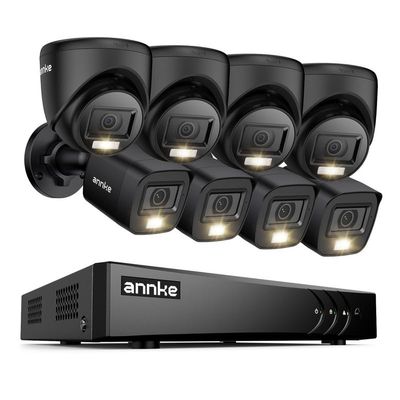 ANNKE 2MP Security Camera System, 16CH 3K Lite DVR Recorder with AI Motion Detection, 4X 1080P Add-on Wired Bullet Cams, 4X 2MP Turret Cams, Smart Dual Light, IP67, 3.6mm Lens, No Hard Drive, Black