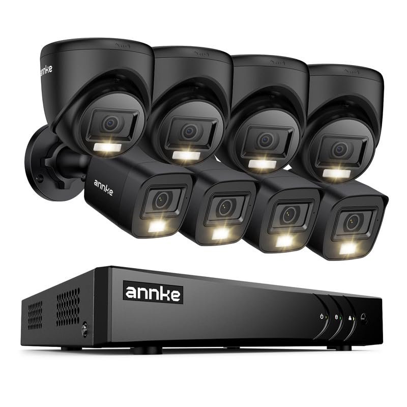 ANNKE 2MP Security Camera System, 16CH 3K Lite DVR Recorder with AI Motion Detection, 4X 1080P Add-on Wired Bullet Cams, 4X 2MP Turret Cams, Smart Dual Light, IP67, 3.6mm Lens, No Hard Drive, Black