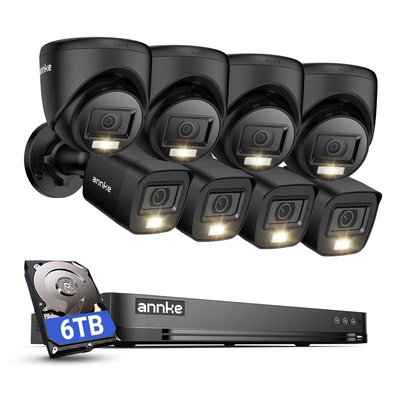 ANNKE 2MP Security Camera System, 32CH 3K Lite DVR Recorder with AI Motion Detection, 4X 1080P Add-on Wired Bullet Cams, 4X 2MP Turret Cams, Smart Dual Light, IP67, 3.6mm Lens, 6TB Hard Drive, Black