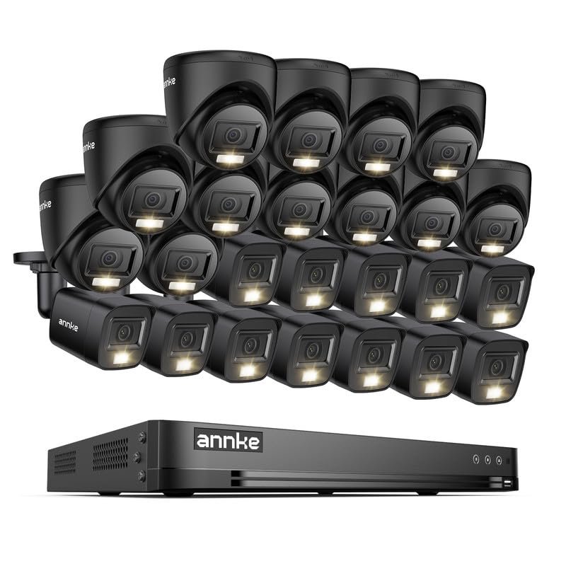 ANNKE 2MP Security Camera System, 32CH 3K Lite DVR Recorder with AI Motion Detection, 12x 1080P Add-on Wired Bullet Cams, 12x 2MP Turret Cams, Smart Dual Light, IP67, 3.6mm Lens, NO Hard Drive, Black