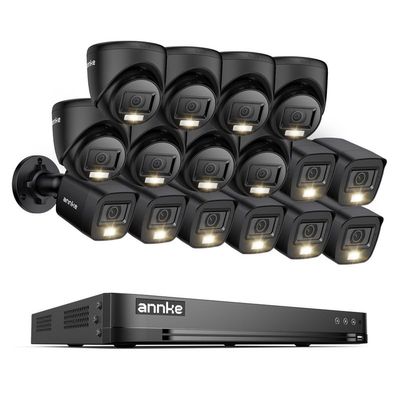 ANNKE 2MP Security Camera System, 16CH 4K DVR Recorder with AI Motion Detection, 8X 1080P Add-on Wired Bullet Cams, 8X 2MP Turret Cams, Smart Dual Light, IP67, Compatible with Alexa, No HDD, Black