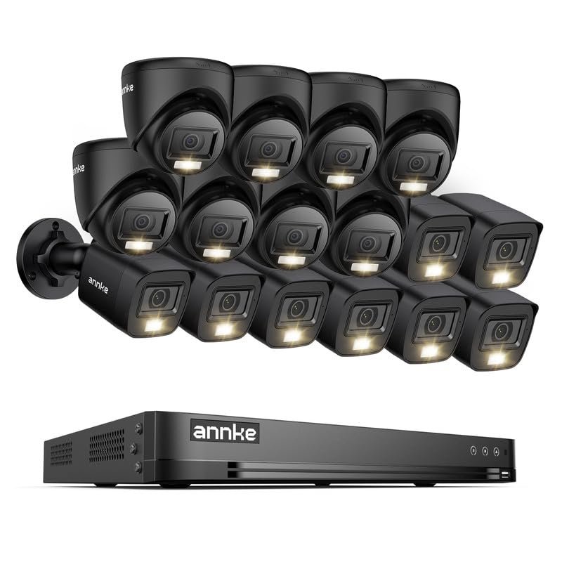 ANNKE 2MP Security Camera System, 16CH 4K DVR Recorder with AI Motion Detection, 8X 1080P Add-on Wired Bullet Cams, 8X 2MP Turret Cams, Smart Dual Light, IP67, Compatible with Alexa, No HDD, Black