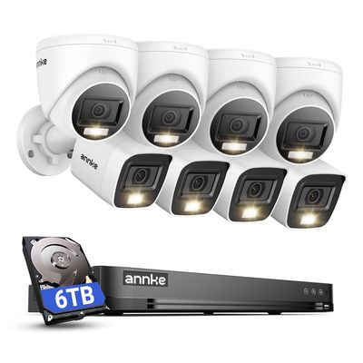 ANNKE 2MP Security Camera System, 16CH 4K DVR Recorder with AI Motion Detection, 4X 1080P Add-on Wired Bullet Cams, 4X 2MP Turret Cams, Smart Dual Light, IP67, Compatible with Alexa, 6TB HDD, White