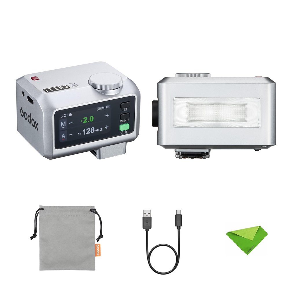 Godox iT30Pro F iT30Pro-F TTL Flash for Fujifilm Fuji Camera, GN15 1.5s Recycle Time, 560 Full Power Flash, 1/8000 HSS, 2.4G Wireless, 2.8 Full-Color Touchscreen Speedlight (Silver)