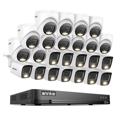 ANNKE 2MP Security Camera System, 32CH 3K Lite DVR Recorder with AI Motion Detection, 12x 1080P Add-on Wired Bullet Cams, 12x 2MP Turret Cams, Smart Dual Light, IP67, 3.6mm Lens, NO Hard Drive, White