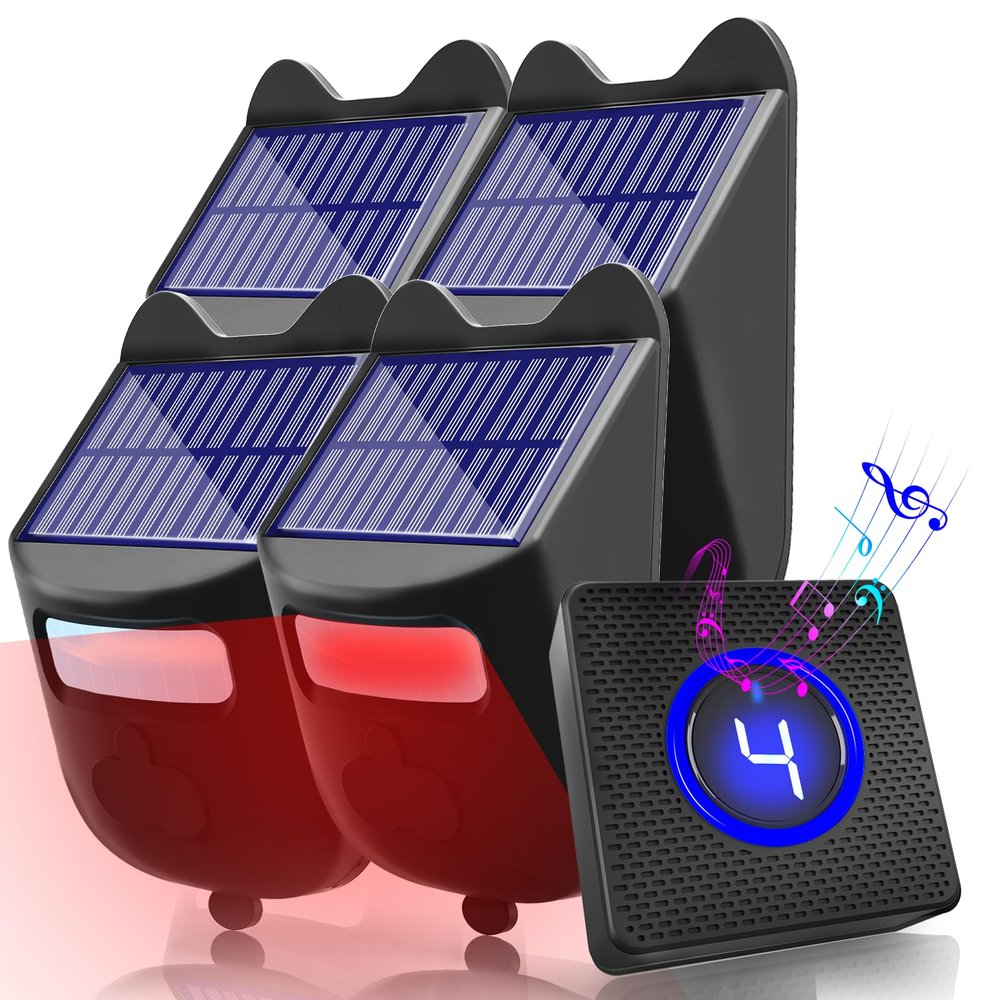 Chesbung Solar Driveway Alarms Wireless Outside Weatherproof Motion Sensor & Detector for 1000ft Long Range, No Need Replace Batteries Security Car Alert System Monitor and Gate Alarm System