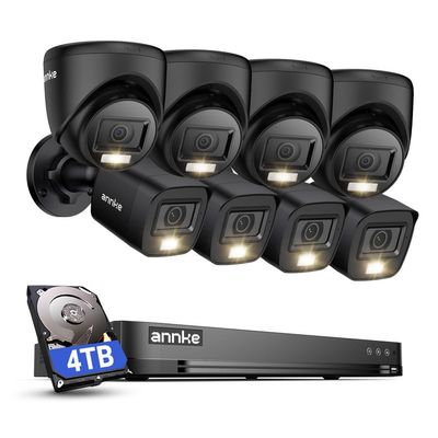 ANNKE 2MP Security Camera System, 16CH 4K DVR Recorder with AI Motion Detection, 4X 1080P Add-on Wired Bullet Cams, 4X 2MP Turret Cams, Smart Dual Light, IP67, Compatible with Alexa, 4TB HDD, Black