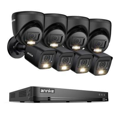 ANNKE 2MP Security Camera System, 16CH 4K DVR Recorder with AI Motion Detection, 4X 1080P Add-on Wired Bullet Cams, 4X 2MP Turret Cams, Smart Dual Light, IP67, Compatible with Alexa, No HDD, Black
