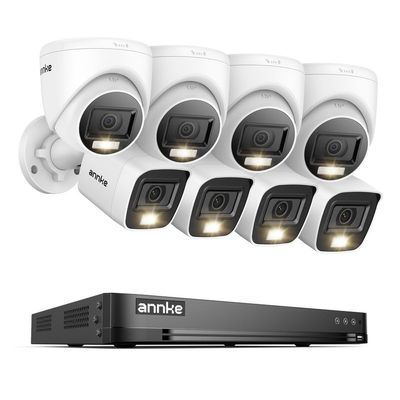 ANNKE 2MP Security Camera System, 32CH 3K Lite DVR Recorder with AI Motion Detection, 4X 1080P Add-on Wired Bullet Cams, 4X 2MP Turret Cams, Smart Dual Light, IP67, 3.6mm Lens, NO Hard Drive, White