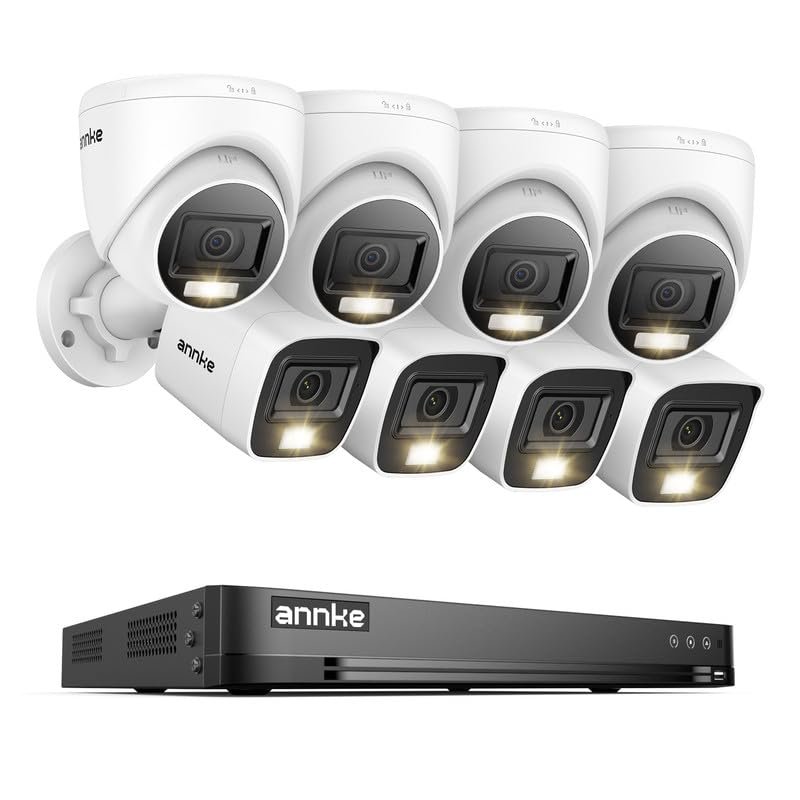 ANNKE 2MP Security Camera System, 32CH 3K Lite DVR Recorder with AI Motion Detection, 4X 1080P Add-on Wired Bullet Cams, 4X 2MP Turret Cams, Smart Dual Light, IP67, 3.6mm Lens, NO Hard Drive, White