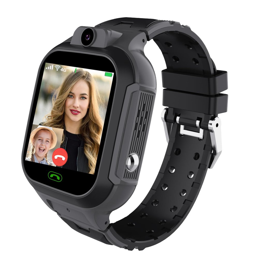 4G Kids Smart Watch GPS Tracker - Smartwatch with Two Way Call Video Calling Voice Chat SOS Class Mode Stopwatch Pedometer Games Wi-Fi Touch Screen Alarm Clock Smartwatches for Boys Girl (Black)