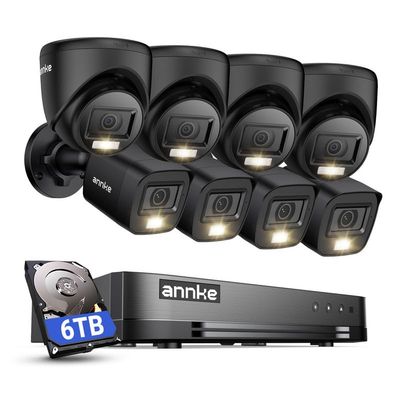 ANNKE 2MP Security Camera System, 16CH 1080P Lite DVR Recorder with AI Motion Detection, 4X 1080P Add-on Wired Bullet Cams, 4X 2MP Turret Cams, Smart Dual Light, IP67, 3.6mm Lens, 6TB HDD, Black