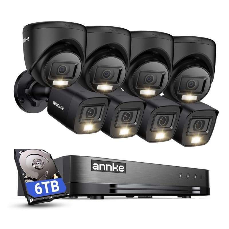 ANNKE 2MP Security Camera System, 16CH 1080P Lite DVR Recorder with AI Motion Detection, 4X 1080P Add-on Wired Bullet Cams, 4X 2MP Turret Cams, Smart Dual Light, IP67, 3.6mm Lens, 6TB HDD, Black