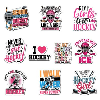 (10 PCS) Ice Hockey Vinyl Sticker for Girl I Love Hockey Funny Women Girl Waterproof Decal Gift Suitable for Laptop Bumper Phone Car Window 3 Inches