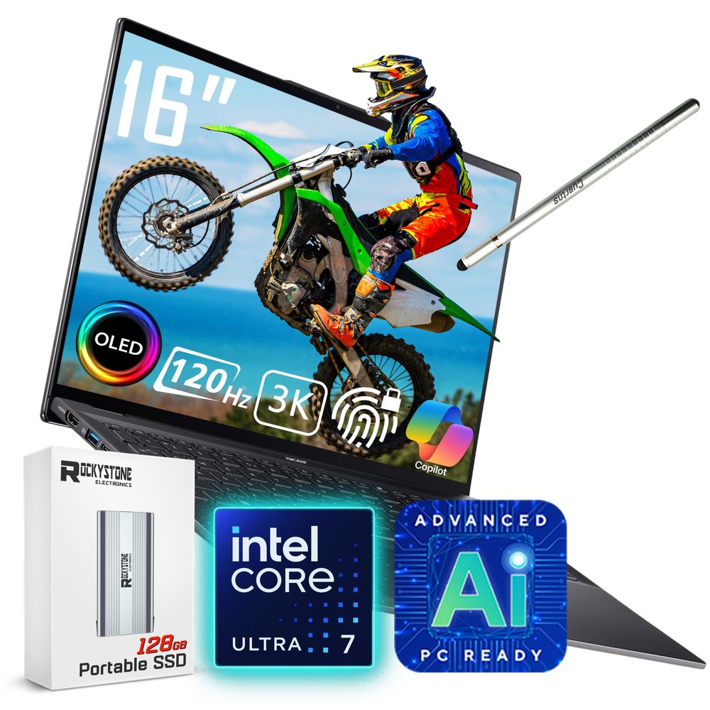 acer Swift AI Laptop, 16" 120Hz 3K OLED Touchscreen, Core Ultra 7 256V(>i9-12900K), Copilot PC, Backlit Keyboard, Fingerprint, QHD IR Webcam, Wi-Fi 7, Windows 11 Home, Black (16GB DDR5 RAM | 1TB SSD)