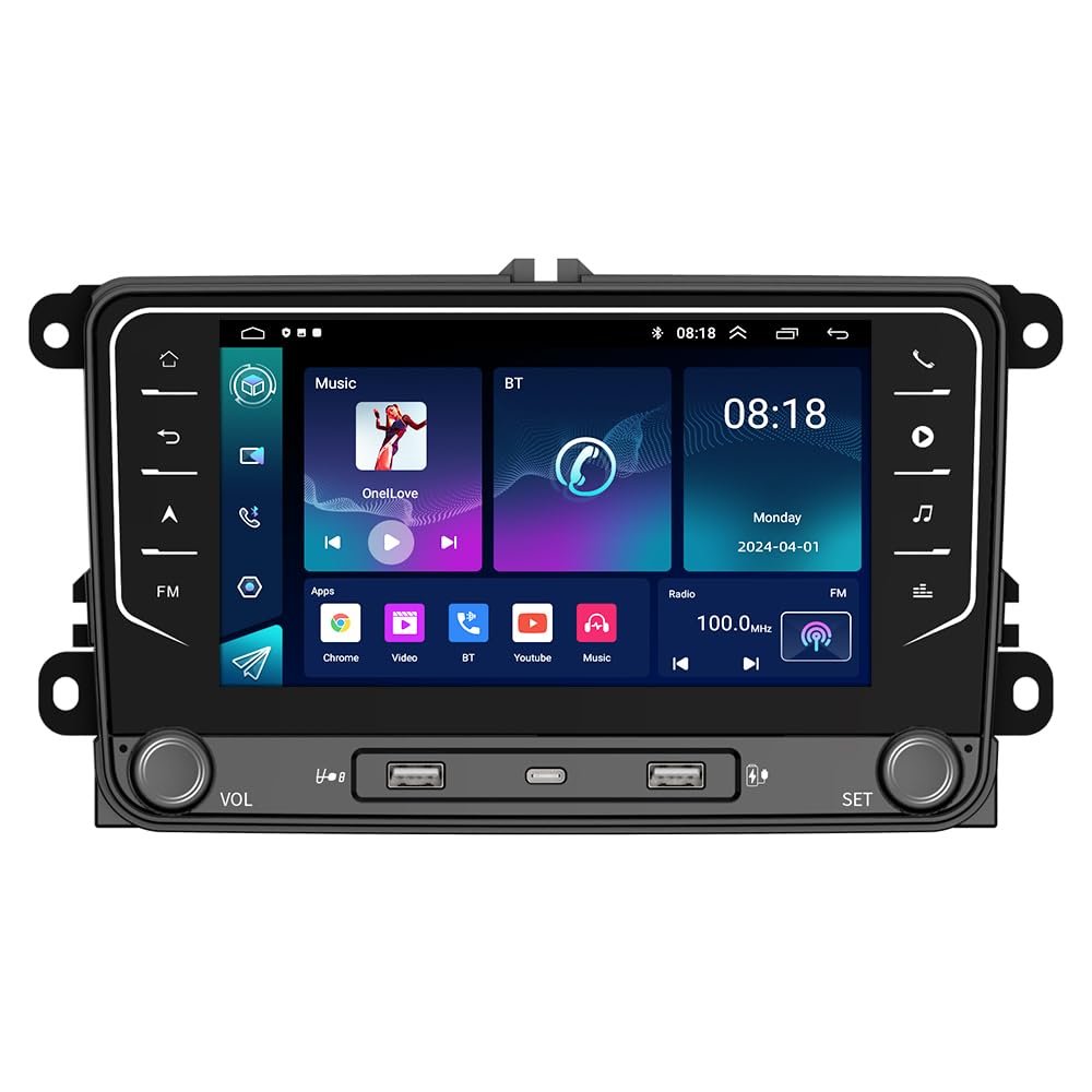 2+32GB Android Car Stereo for VW Volkswagen Seat Golf Passat Jetta Beetle Tiguan Touran EOS 7 Double Din Touchscreen Bluetooth Radio with Apple CarPlay Android Auto GPS Navigation WiFi FM Camera MIC