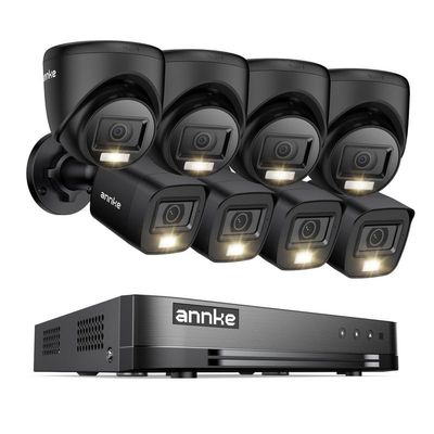 ANNKE 2MP Security Camera System, 16CH 1080P Lite DVR Recorder with AI Motion Detection, 4X 1080P Add-on Wired Bullet Cams, 4X 2MP Turret Cams, Smart Dual Light, IP67, 3.6mm Lens, NO HDD, Black