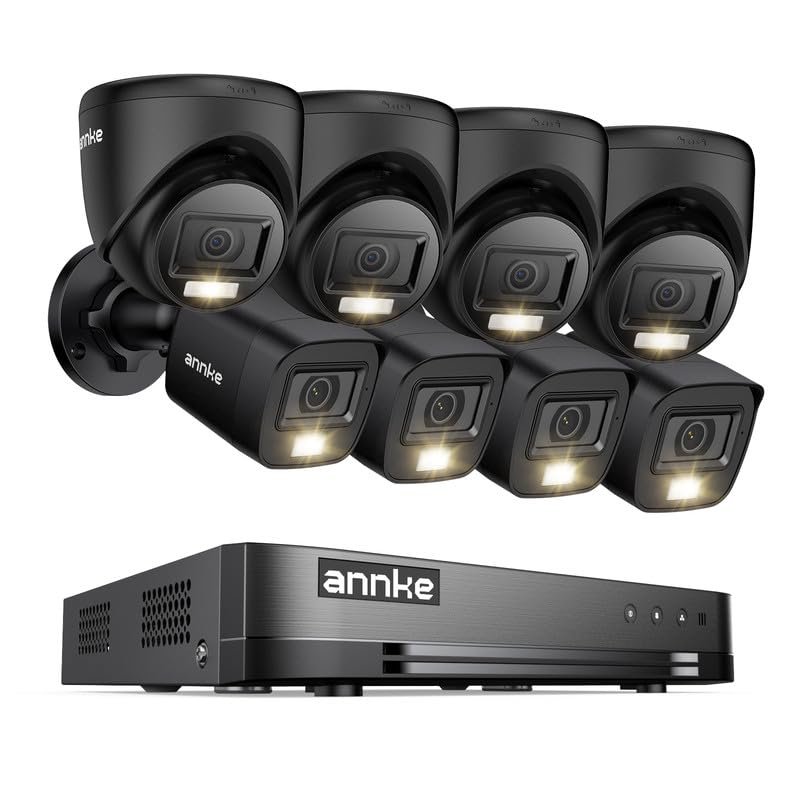 ANNKE 2MP Security Camera System, 16CH 1080P Lite DVR Recorder with AI Motion Detection, 4X 1080P Add-on Wired Bullet Cams, 4X 2MP Turret Cams, Smart Dual Light, IP67, 3.6mm Lens, NO HDD, Black