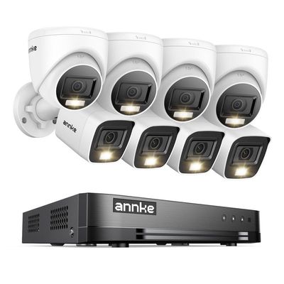 ANNKE 2MP Security Camera System, 16CH 1080P Lite DVR Recorder with AI Motion Detection, 4X 1080P Add-on Wired Bullet Cams, 4X 2MP Turret Cams, Smart Dual Light, IP67, 3.6mm Lens, NO HDD, White