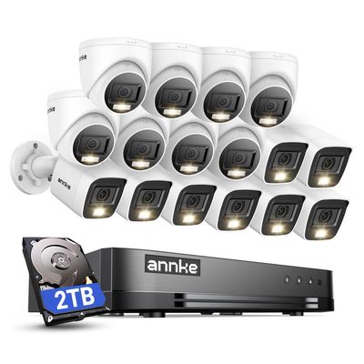 ANNKE 2MP Security Camera System, 16CH 1080P Lite DVR Recorder with AI Motion Detection, 8X 1080P Add-on Wired Bullet Cams, 8X 2MP Turret Cams, Smart Dual Light, IP67, 3.6mm Lens, 2TB HDD, White