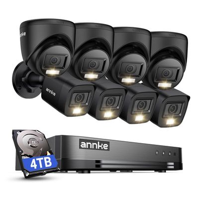 ANNKE 2MP Security Camera System, 16CH 1080P Lite DVR Recorder with AI Motion Detection, 4X 1080P Add-on Wired Bullet Cams, 4X 2MP Turret Cams, Smart Dual Light, IP67, 3.6mm Lens, 4TB HDD, Black