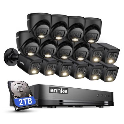 ANNKE 2MP Security Camera System, 16CH 1080P Lite DVR Recorder with AI Motion Detection, 8X 1080P Add-on Wired Bullet Cams, 8X 2MP Turret Cams, Smart Dual Light, IP67, 3.6mm Lens, 2TB HDD, Black