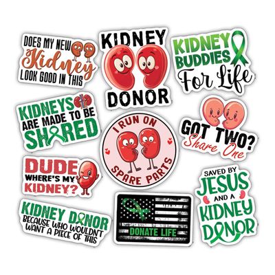 10pcs Kidney Donor Sticker Sheet, Supportive Vinyl Decals for Transplant Heroes, Organ Donation, Medical Teams, Waterproof, UV-Resistant, for Laptop, Water Bottle, Journal, Notebook, Car, Phone Case