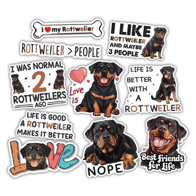 10pcs Rottweiler Sticker Sheet, Cute Vinyl Decals for Rottweiler Lovers, Pet Owners, and Dog Fans, Waterproof, UV-Resistant, for Laptop, Water Bottle, Journal, Notebook, Phone Case, Crate, Scrapbook