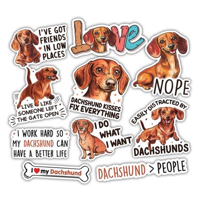 10pcs Red Dachshund Sticker Sheet, Funny Vinyl Decals for Wiener Dog Lovers, Pet Owners, Animal Lover, Waterproof, UV-Resistant, for Laptop, Water Bottle, Journal, Notebook, Phone Case, Scrapbook