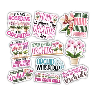 10pcs Orchid Lover Sticker Sheet, Cute Botanical Vinyl Decals for Orchid Growers, Gardeners, Flower Fans, Waterproof, UV-Resistant, for Laptop, Water Bottle, Journal, Notebook, Pot, Phone Case