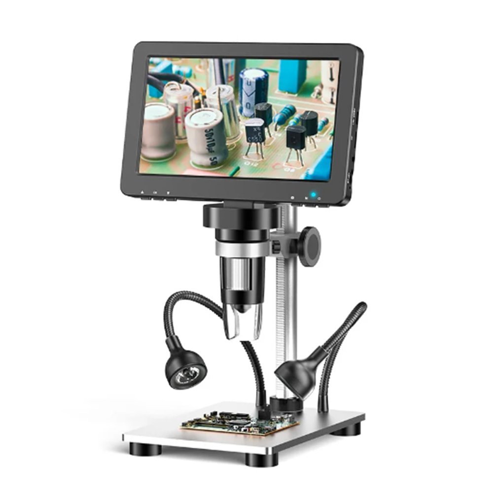 7" LCD Digital Microscope, Electronics Microscope Camera with 8 Adjustable LED Light, 1200x Magnification and 1080P Ultra HD Video Recording, Adjustable Metal Stand, PC/Windows/Mac Compatible for Labs