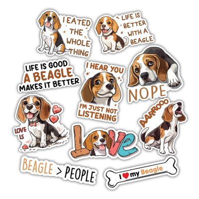10pcs Beagle Dog Sticker Sheet, Cute and Funny Vinyl Decals for Beagle Lovers, Pet Owners, and Dog Lover, Waterproof, UV-Resistant, for Laptop, Water Bottle, Journal, Notebook, Phone Case, Scrapbook
