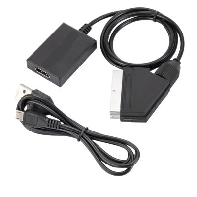 LINGQE HDMI-Compatible to SCART Video Converter Adapter for HD TV DVD for Sky Box STB pl-UG and Play Power Cable
