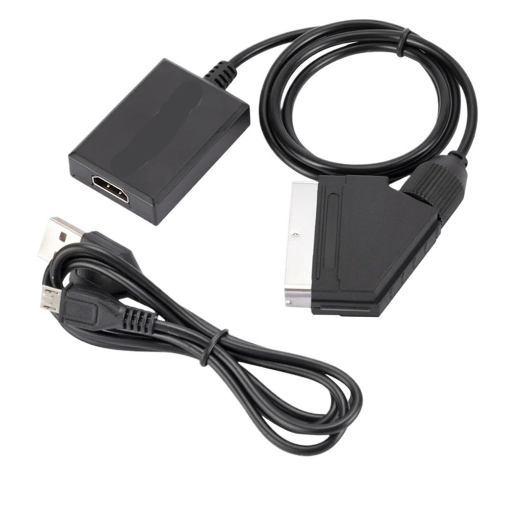 LINGQE HDMI-Compatible to SCART Video Converter Adapter for HD TV DVD for Sky Box STB pl-UG and Play Power Cable