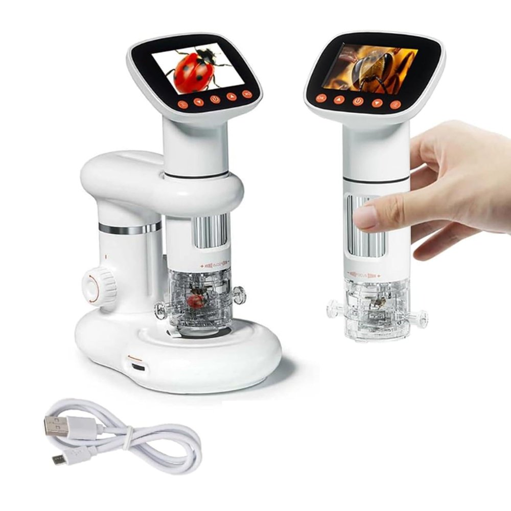 Handheld Digital Microscope Camera, 2" LCD Digital Coin Microscope, 50X To1000X Magnification with 8 Adjustable LED Lights and Insect Observation Cabin, Windows/Mac Compatible for Kids and Adults