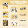 10pcs Beer Lover Sticker Sheet, Funny and Cute Vinyl Decals for Bartenders, and Beer Enthusiasts, Waterproof, UV-Resistant, for Laptop, Water Bottle, Journal, Cooler, Fridge, Phone Case view 2