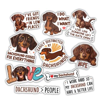 10pcs Chocolate Dachshund Sticker Sheet, Cute Vinyl Decals for Wiener Dog Lovers, Pet Owners, Animal Lover, Waterproof, UV-Resistant, for Laptop, Water Bottle, Journal, Notebook, Phone Case