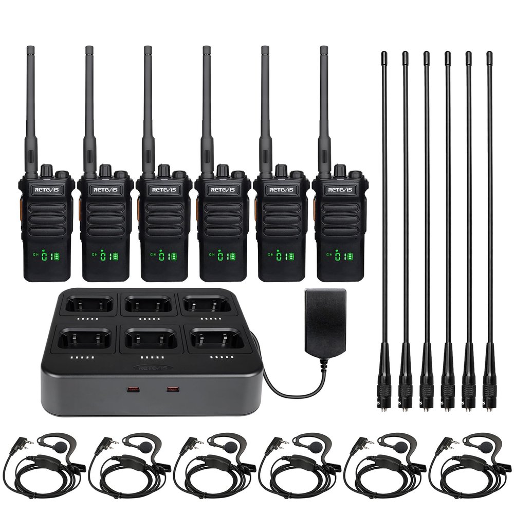 Retevis RT86 Work Walkie Talkies Long Range with Earpiece and Long Antenna,Professional 2 Way Radio for Business with 6 Way Charger,2600mAh,Heavy Duty Two Way Radios for Warehouse Jobsite(6 Pack)