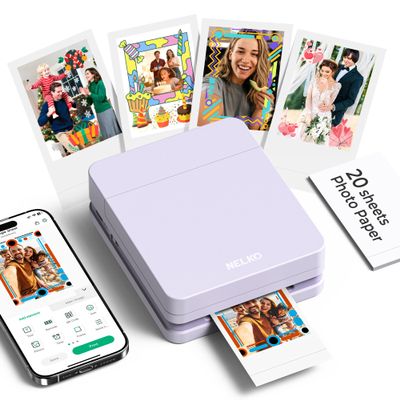 Nelko Photo Printer, PP01 Color Mini Portable Printer, Instant Smartphone Inkjet Printer, Sticky-Back Rechargeable Portable Picture Printer for iOS & Android, Smart AI APP, For Valentine's Day, Purple