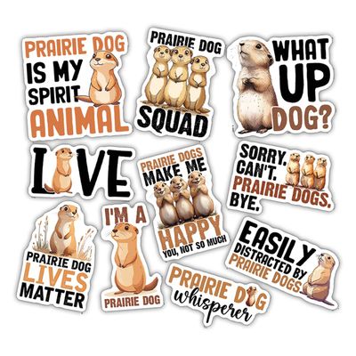 10pcs Prairie Dog Sticker Sheet, Cute and Funny Vinyl Decals for Animal Lovers, Nature Enthusiasts, Waterproof, UV-Resistant, for Laptop, Water Bottle, Notebook, Journal, Phone Case, Scrapbook