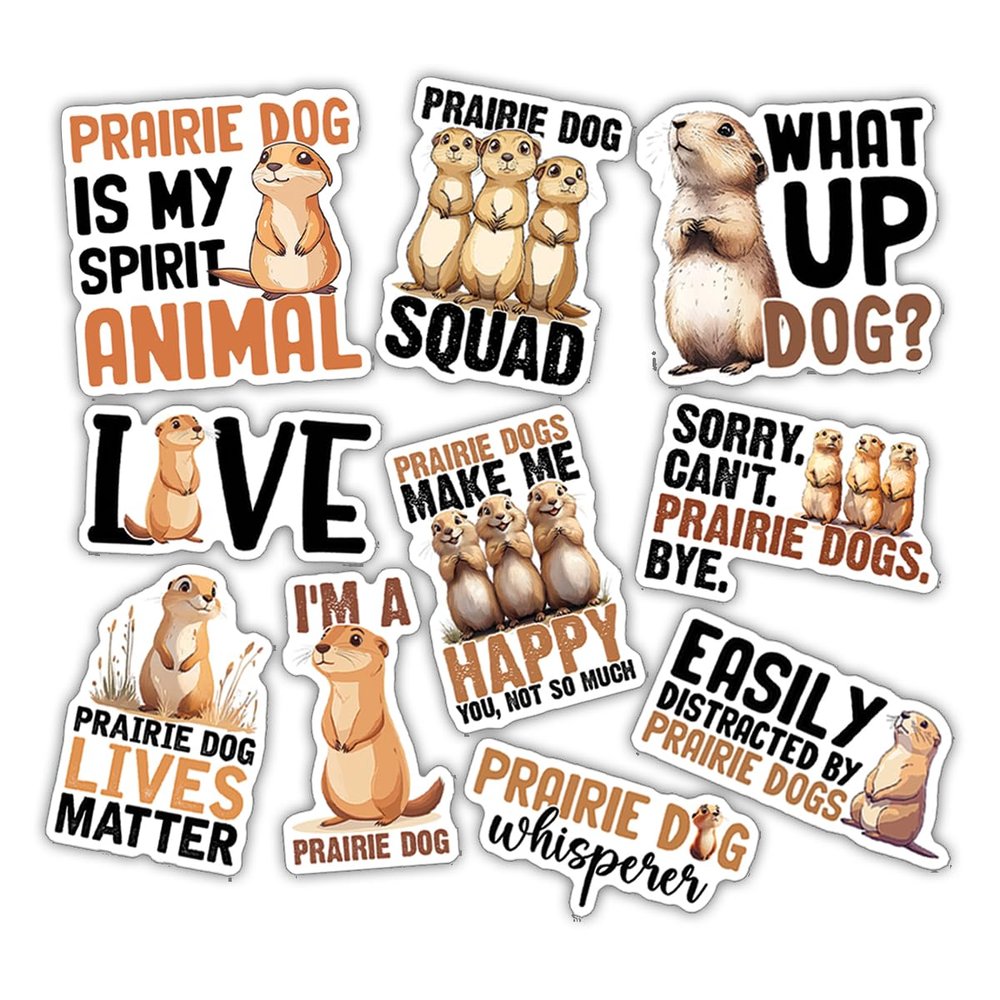 10pcs Prairie Dog Sticker Sheet, Cute and Funny Vinyl Decals for Animal Lovers, Nature Enthusiasts, Waterproof, UV-Resistant, for Laptop, Water Bottle, Notebook, Journal, Phone Case, Scrapbook