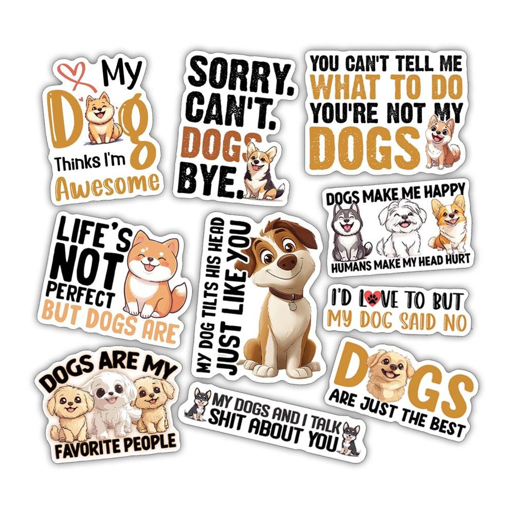 10pcs Dog Lover Sticker Sheet, Cute and Funny Vinyl Decals for Pet Parents, Animal Lovers, Waterproof, UV-Resistant, for Laptop, Water Bottle, Notebook, Journal, Scrapbook, Phone Case