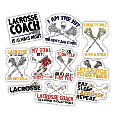 10pcs Lacrosse Sticker Sheet, Cute and Competitive Vinyl Decals for Players, Coaches, and Lacrosse Fans, Waterproof, UV-Resistant, for Laptop, Water Bottle, Journal, Notebook, Phone Case