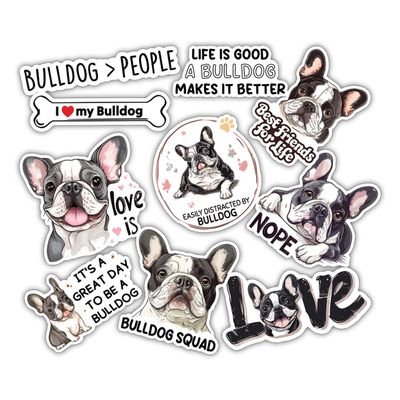 10pcs Fawn Pied Sticker Sheet, Cute and Vinyl Decals for Bulldog Lovers, Dog Owners, and Pet Fans, Waterproof, UV-Resistant, for Laptop, Water Bottle, Journal, Notebook, Phone Case, Crate